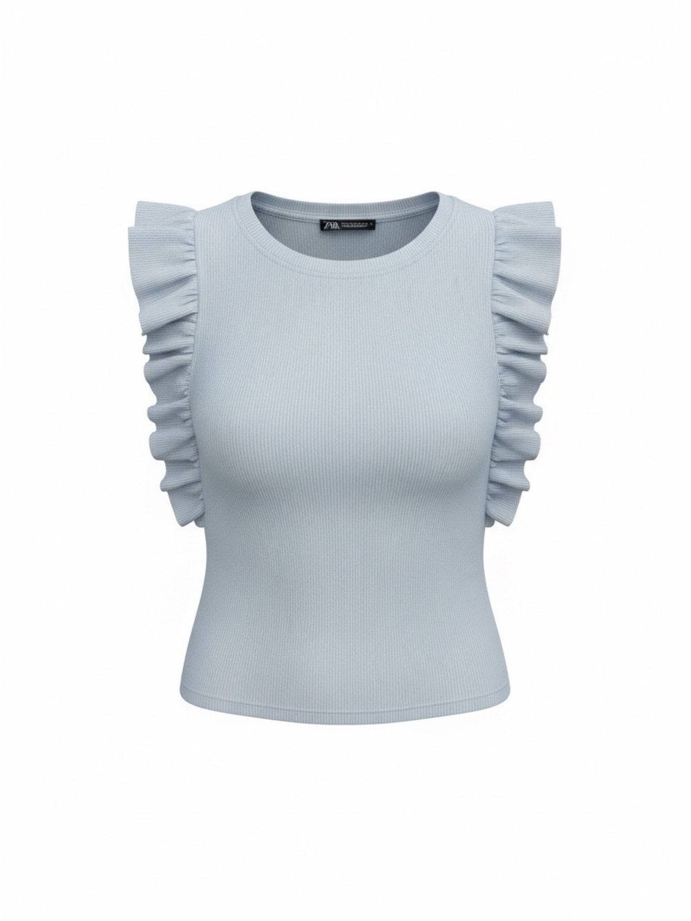 Zara light-blue ribbed ruffle-sleeve top